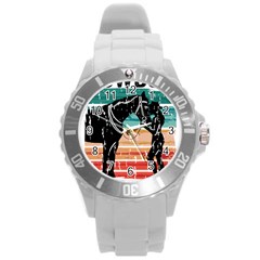 Funny Cowgirl T- Shirt Funny Cowgirl T- Shirt Round Plastic Sport Watch (l)
