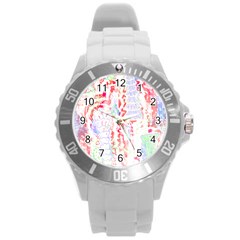 Abstractart T- Shirt Abstract Forest In Pink T- Shirt Round Plastic Sport Watch (l)