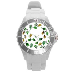 Boho Leaf Pattern T- Shirt Boho Leaf Pattern T- Shirt Round Plastic Sport Watch (l)