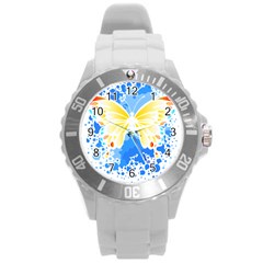 Butterfly Art T- Shirtbutterfly T- Shirt (3) Round Plastic Sport Watch (l)
