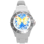Butterfly Art T- Shirtbutterfly T- Shirt (3) Round Plastic Sport Watch (L) Front