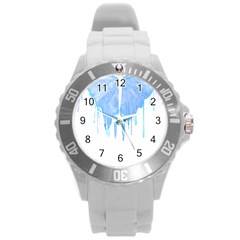 Butterfly Art T- Shirtmelting Butterfly Blue Wings Art  Design T- Shirt Round Plastic Sport Watch (l)