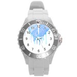 Butterfly Art T- Shirtmelting Butterfly Blue Wings Art  Design T- Shirt Round Plastic Sport Watch (L) Front