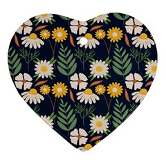 Flower Grey Pattern Floral Heart Ornament (two Sides) by Dutashop