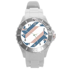 Geometric Abstract Art T- Shirt Mountain River Pattern Round Plastic Sport Watch (l)