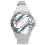 Geometric Abstract Art T- Shirt Mountain River Pattern Round Plastic Sport Watch (L) Front