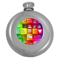 Colorful 3d Social Media Round Hip Flask (5 Oz)