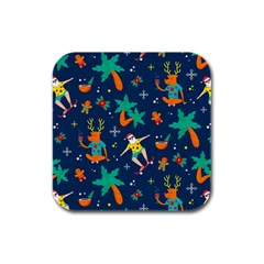 Colorful Funny Christmas Pattern Rubber Square Coaster (4 Pack) by Ket1n9
