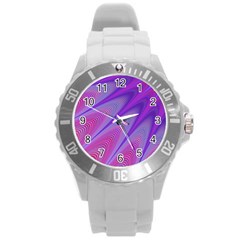 Purple-star-sun-sunshine-fractal Round Plastic Sport Watch (l)
