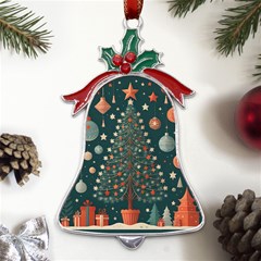 Tree Christmas Metal Holly Leaf Bell Ornament