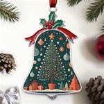 Tree Christmas Metal Holly Leaf Bell Ornament Front