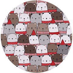 Cute Adorable Bear Merry Christmas Happy New Year Cartoon Doodle Seamless Pattern Uv Print Round Tile Coaster by Amaryn4rt