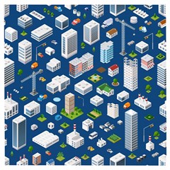 Isometric-seamless-pattern-megapolis Wooden Puzzle Square by Amaryn4rt