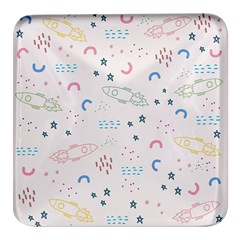 Spaceship Pattern Star Square Glass Fridge Magnet (4 Pack)