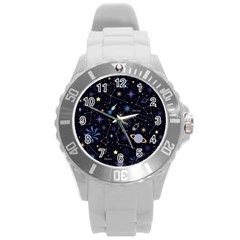 Starry Night  Space Constellations  Stars  Galaxy  Universe Graphic  Illustration Round Plastic Sport Watch (l)