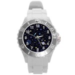 Starry Night  Space Constellations  Stars  Galaxy  Universe Graphic  Illustration Round Plastic Sport Watch (L) Front