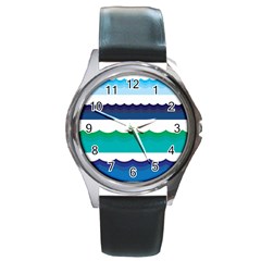 Water Border Water Waves Ocean Sea Round Metal Watch
