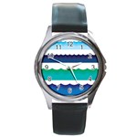 Water Border Water Waves Ocean Sea Round Metal Watch Front
