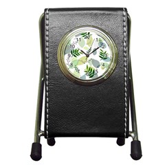 Leaves Foliage Pattern Abstract Pen Holder Desk Clock