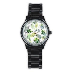 Leaves Foliage Pattern Abstract Stainless Steel Round Watch