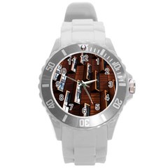 Abstract Architecture Building Business Round Plastic Sport Watch (l) by Amaryn4rt