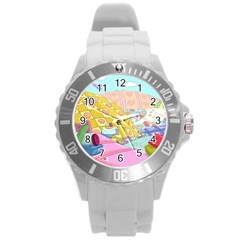 Pillows And Vegetable Field Illustration Adventure Time Cartoon Round Plastic Sport Watch (l)