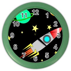 Planet Rocket Space Stars Color Wall Clock