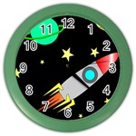 Planet Rocket Space Stars Color Wall Clock Front