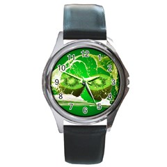 Kiwi Fruit Vitamins Healthy Cut Round Metal Watch