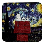 Cartoon Dog House Van Gogh Square Glass Fridge Magnet (4 pack) Front