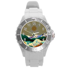Surreal Art Psychadelic Mountain Round Plastic Sport Watch (l)