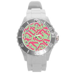 Pattern Ornament Gothic Style Elegant Font Tattoos Round Plastic Sport Watch (l)