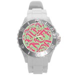 Pattern Ornament Gothic Style Elegant Font Tattoos Round Plastic Sport Watch (L) Front