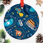 Seamless Pattern Vector Submarine With Sea Animals Cartoon Ornament (Round) Front