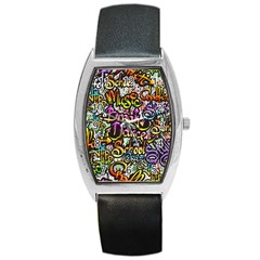 Graffiti Word Seamless Pattern Barrel Style Metal Watch