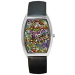 Graffiti Word Seamless Pattern Barrel Style Metal Watch Front