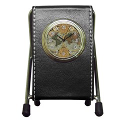 Vintage World Map Travel Geography Pen Holder Desk Clock