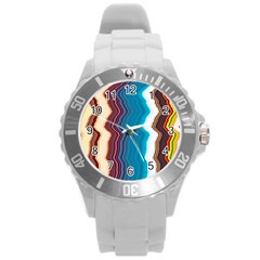Line Vertical Lines Color Lines Round Plastic Sport Watch (l)
