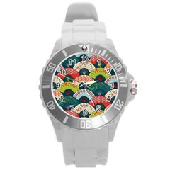 Japanese Fans Bright Pattern Round Plastic Sport Watch (l)