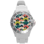 Japanese Fans Bright Pattern Round Plastic Sport Watch (L) Front