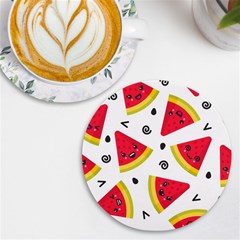 Cute Smiling Watermelon Seamless Pattern White Background Uv Print Round Tile Coaster