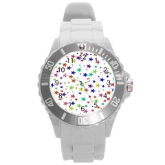 Star Random Background Scattered Round Plastic Sport Watch (l)