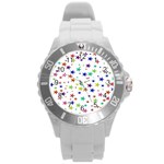 Star Random Background Scattered Round Plastic Sport Watch (L) Front
