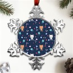 Cute Astronaut Cat With Star Galaxy Elements Seamless Pattern Metal Small Snowflake Ornament Front