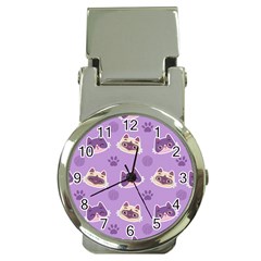 Cute Colorful Cat Kitten With Paw Yarn Ball Seamless Pattern Money Clip Watches