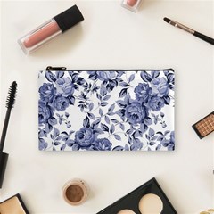 Blue Vintage Background Background With Flowers, Vintage Cosmetic Bag (small)