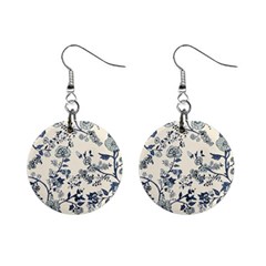 Blue Vintage Background, Blue Roses Patterns, Retro Mini Button Earrings