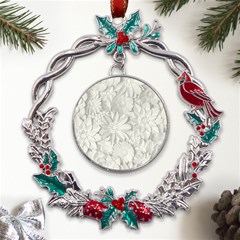 Damask, Desenho, Flowers, Gris Metal X mas Wreath Holly Leaf Ornament
