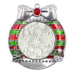 Damask, Desenho, Flowers, Gris Metal X mas Ribbon With Red Crystal Round Ornament
