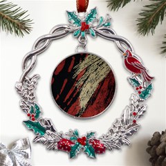 Fabric, Texture, Colorful, Spots Metal X mas Wreath Holly Leaf Ornament